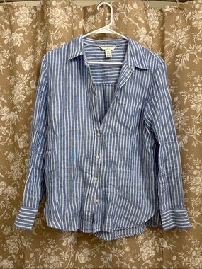 Blue and White Striped 100% Linen Shirt
